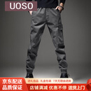 UOSO夏季美式重磅潮牌工装裤男束脚薄款宽松大码胖子哈伦阔腿休闲裤男 灰色 S 适合90-110斤
