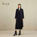 鄂尔多斯1980秋冬羊毛羊绒西装领中长款通勤女毛呢大衣 宝石黑 L 165/88A