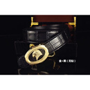 威镰史蒂芬新款皮带男鹰头鳄鱼纹豹头不锈钢商务蓝色牛皮腰带椭圆镶钻 金+黑色 110cm