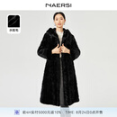 娜尔思（NAERSI）【水貂毛】气质黑色连帽皮草女2024冬装新款裘皮外套 黑色 L
