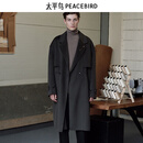 太平鸟男装 灰色西装领大衣男冬季休闲长款羊毛呢大衣外套男 灰色1 XL