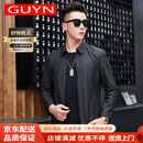 GUYN品牌男装真皮皮衣男头层绵羊皮修身短款翻领夹克商务外套 单皮 黑色 2XL 180