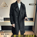 ACOO奢品春秋季风衣男中长款薄款双排扣休闲大衣男士帅气宽松肩章英伦 黑色 3XL