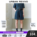 UR2025秋季新款女装休闲复古水洗压褶牛仔短裤UYU850039 蓝色 26