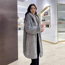 BESNOS意大利品牌貂皮大衣女整貂2024冬新款水貂皮草外套连帽过膝中长款 银蓝本色连帽 M 适合100-120斤