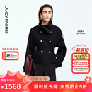 朗姿立领短款设计感风衣气质高级感双排扣通勤外套2025年秋季新款 黑色 M