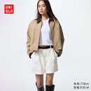 优衣库女装休闲拉链短茄克/外套巴恩风翻领时尚夹克479208 32 深米色 L /160/88A