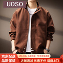 UOSO高端日系复古潮牌格纹立领夹克男士秋季新款简约宽松休闲长袖外套 红色 M 适合100-120斤