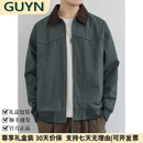 GUYN轻奢男装品牌2025春季新款美式工装复古翻领夹克男宽松外套男 灰绿色 灰绿色 M