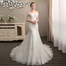 红妆饰佳鱼尾婚纱新娘2025新款简约轻便出门纱一字肩小个子法式轻纱迎宾纱 米白鱼尾款 M