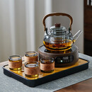 忆壶茶煮茶壶玻璃茶具套装煮茶器煮茶炉套装家用电陶炉围炉煮茶套装 【黑色7件套】1100ml壶+1500w木纹炉+4杯+茶盘