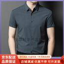 GUYN轻奢品牌夏季冰丝凉爽短袖衬衫男无痕弹力衬衣竖条纹商务休闲修身 蓝色 蓝色 4XL