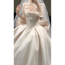 小憨鹿婚纱新娘主纱缎面在逃公主抹胸2025新款小个子重工感出门 白色齐地+马甲（加三件套） XS