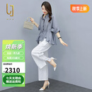 OLJ高档品牌套装女2025年夏季新款遮肚休闲显瘦时尚上衣裤子两件套 灰色套装(上衣+裤子) M 适合100-120斤