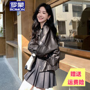 罗蒙品牌真皮皮衣外套女春秋2025新款百搭时尚绵羊皮短款夹克 黑色 S