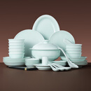 景德镇（jdz）陶瓷餐具整套中式高档影青碗碟套装家用简约纯色餐具乔迁礼物流影