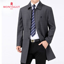 梦特娇（MONTAGUT）风衣男中长款春秋中年翻领休闲羊毛大衣韩版爸爸装外套 8608款：灰色【翻领】 S 165码/46码