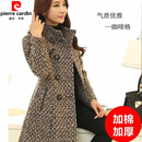 皮尔卡丹毛呢外套女中长款中年妈妈装秋冬季新款大码时尚格子毛呢大衣加厚 咖啡格【加棉】 L 100-110斤