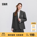 森马西装外套女中长款学院风2025春宽松灰色休闲西服109125111001