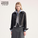 Teenie Weenie小熊女装皮衣2025秋季新款简约气质时髦短款翻领外套 黑色 S