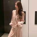 维多利亚的秘密（Victoria's Secret）真丝金丝绒睡衣女冬季新款长袖保暖套装春秋性感豹纹羽毛家居服可 粉色 L
