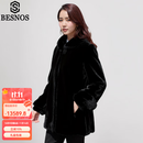 俾斯诺斯（BESNOS） 意大利品牌2025新款进口貂皮大衣女整貂带帽中长款大码修身皮草 黑色整貂（一体成型6浪）  2XL （建议体重115-125）