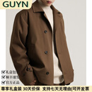 GUYN轻奢男装品牌斜纹混纺翻领外套男2025春秋新款青年夹克男时尚 驼色 驼色 M