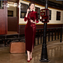 时尚名兰世家新中式改良旗袍连衣裙中国风烫钻婚宴礼服高级感喜妈妈装原创喜服 红色8A(长袖) 2XL