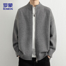 罗蒙（ROMON）针织衫男士春秋休闲宽松落肩开衫毛衣立领上衣外套男ST10 浅灰 XL