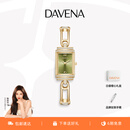 Davena蒂玮娜小别针手表女款轻奢小众小方表女士腕表 金色绿面 