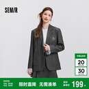 森马西装外套女中长款学院风2025春宽松灰色休闲西服109125111001