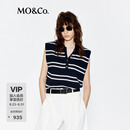 MO&Co.【C+系列】针织衫轻薄2025夏新品醋酸棉纱宽肩立裁条纹MBE2SWT026 蓝白条色 S /160