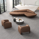 润卿意式休闲转角沙发办公会所展厅酒店大厅美容院接待沙发组合 280长沙发+1+1+茶几咖啡色（皮质）