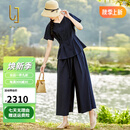 OLJ高档品牌套装女2025年夏季新款时尚休闲遮肉收腰上衣阔腿裤两件套 藏青色 XL 适合121-135斤左右
