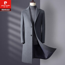 皮尔卡丹（pierre cardin）羊毛呢子大衣男士中长款商务休闲加厚加棉修身冬季大尺码风衣男装 8802灰色中长版 XL 50