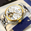 欧品客瑞士原装进口劳力土手表男士多功能机械表商务防水镂空陀飞轮男表 O3186间金白面-升级加强版