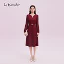 拉珂蒂（La Koradior）【商场同款】La Koradior拉珂蒂通勤秋新款气质拼接百褶袖连衣裙 深红色 L