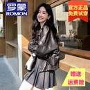 罗蒙品牌真皮皮衣外套女春秋2025新款百搭时尚绵羊皮短款夹克 黑色 S