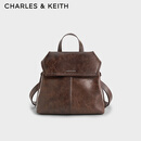 CHARLES&KEITH25秋新品大容量复古通勤绳结双肩背包生日礼物CK2-60671790 Distressed Coffee咖啡色 M