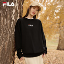 FILA 斐乐女装卫衣男女同款套头卫衣秋冬情侣款休闲加绒保暖长袖上衣 正黑色-BK L 175/96A/L