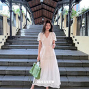 GUYN高端轻奢女装2025夏季设计感法式甜美打褶重工绣花白色度假连衣裙 白色 M