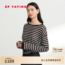 EP雅莹2025早秋新款女装 慵懒风条纹宽松薄款针织衫罩衫上衣9538A 黑色 L