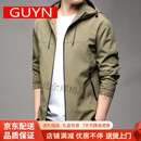 GUYN高端品牌2025秋季新款夹克男士时尚休闲外套商务宽松连帽 军绿色 军绿色 M 170建议100-120斤