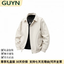 GUYN轻奢男装品牌夹克男2025春季美式工装上衣男翻外套男飞行夹克 翻领白色 翻领白色 5XL (180-219)