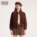 Teenie Weenie小熊女装外套2025秋季新款简约休闲内里格纹翻领夹克 棕色 M