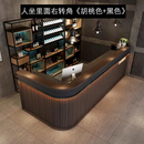 酒吧吧台收银台复古原木转角柜台餐厅饭店酒吧商用奶茶店实木前台 浅咖色+黑色圆转角 350x60x100cm