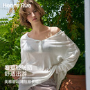 Henny Rue女士长袖T恤上衣女宽松轻薄春夏季美雅碧轻薄罩衫系扣V领空调衫 云雾白 均码 （90-150斤）