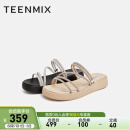 Teenmix天美意女鞋2022夏新款商场同款仙女风气质性感闪钻外穿女凉拖鞋CTF09BT2 杏粉 37