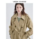 VEGA CHANG风衣女中长款2025年秋新款雅丹风收腰经典百搭时尚外套 鹭茶色 XS
