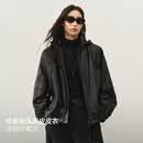 太平鸟【商场同款】伦敦街头锋姿真皮皮衣25连帽外套A1BDF411U* 黑色 M 160